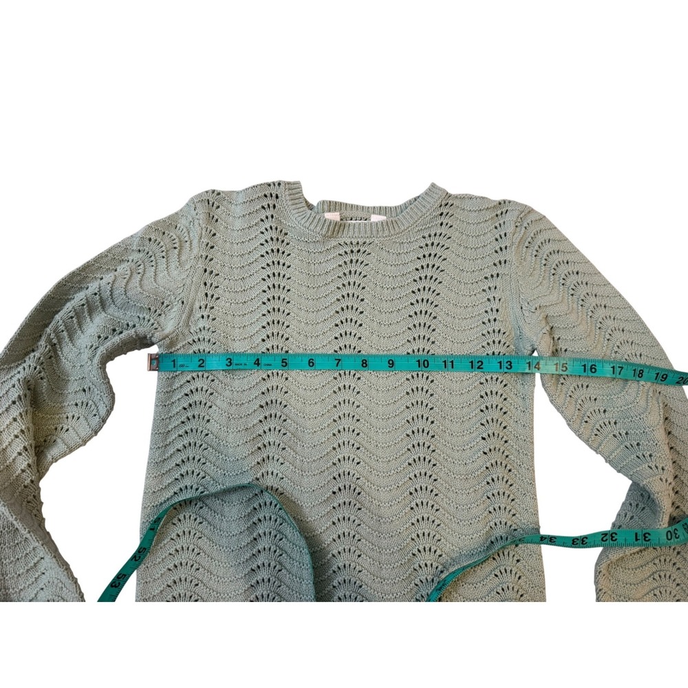 Rumi + Ryder Girls Sage Green Pointelle Knit Scalloped Hem Sweater Size M 8-10 - Picture 2 of 5